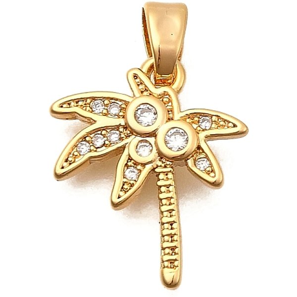 Messing Mikro Ebnen Zirkonia AnhäNger, Kokosnussbaum, Langlebig Plattiert, Nickelfrei, Echtes 18K Vergoldet, Transparent, 16X13.5X2 Mm, Bohrung: 4.5X2 Mm-image