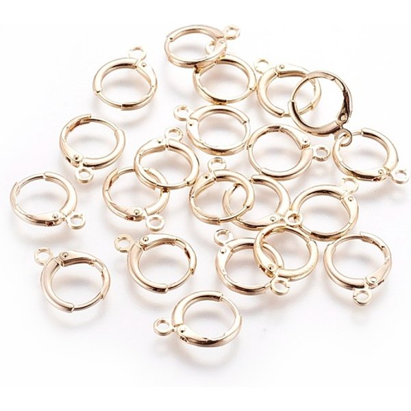 Brass Huggie Hoop Earring Findings, with Horizontal Loop, Nickel Free, Real 18K Gold Plated, 14.5x11.5x2mm, Hole: 1.8mm, Pin: 0.8mm