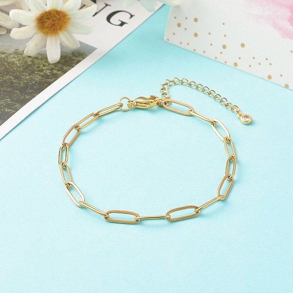Bracelet chaîne trombone en acier inoxydable 304, or, 7-1/2 pouce (19 cm)