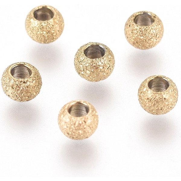 Perles d'espacement texturées en acier inoxydable 304 avec placage ionique (IP), ronde, or, 3x2mm, Trou: 1.5mm