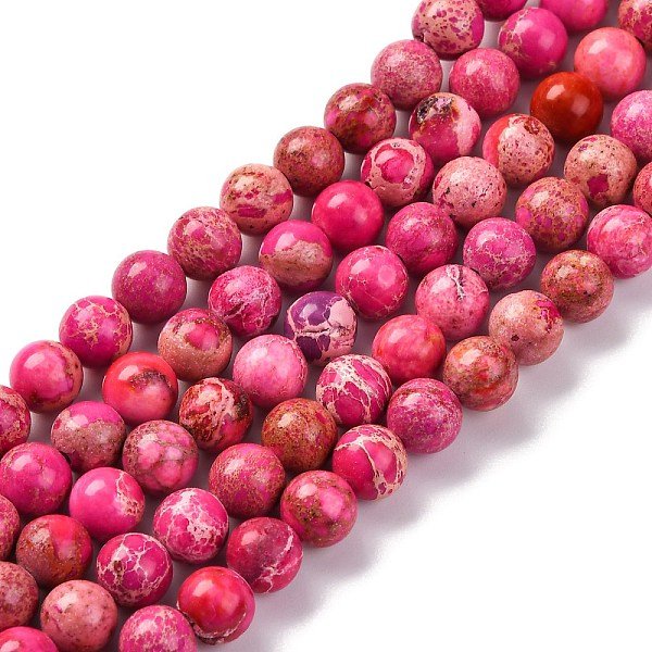 Dyed Natural Regalite/Imperial Jasper/Sea Sediment Jasper Beads Strands, Round, Deep Pink, 6mm, Hole: 1.2mm, about 32pcs/strand, 7.68''(19.5cm)