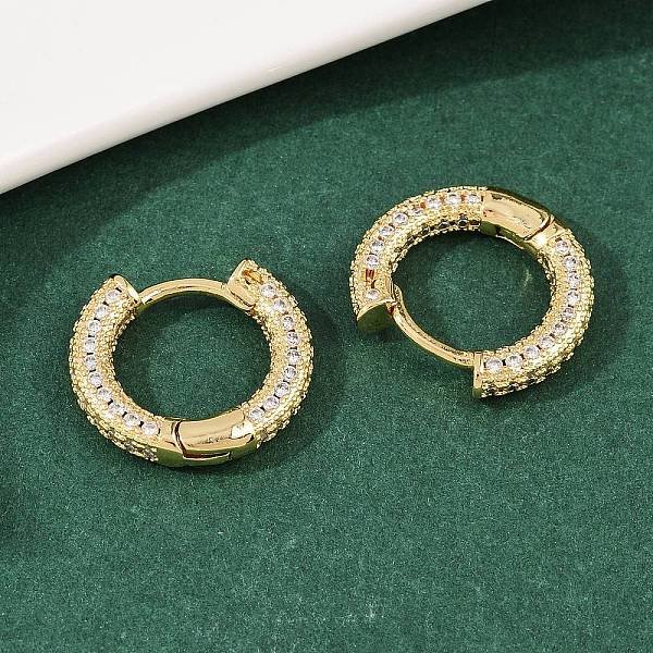 Boucles D'oreilles CréOles En Laiton Zircon Cubique Micro Pavé, Plaqué Longue DuréE, CréMaillèRe Plaquage, VéRitable 18K Plaqué Or, 16X17X3Mm-image