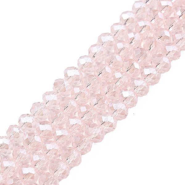 Galvanisieren Glasperlen, Mit Perlglanz Plattiert, Facettiert, Rondell, Rosa, 2.3-2.7X2 Mm, Bohrung: 0.4 Mm, Ca. 144-150 Stk. / Strang, 28-29 Cm-image