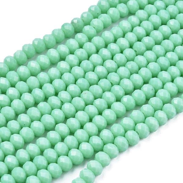Opaque Solid Color Glass Beads Strands, Faceted, Rondelle, Turquoise, 6X5Mm, Hole: 1Mm, About 80-85Pcs/Strand, 38-40Cm-image