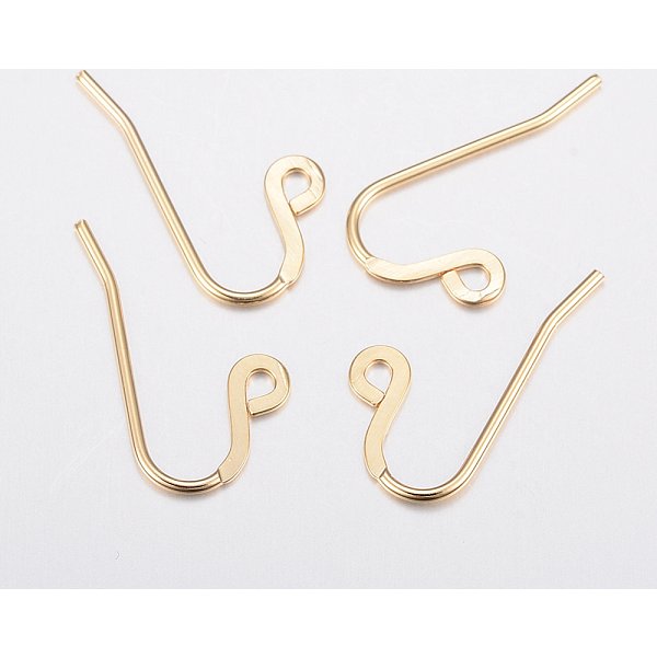 304 Stainless Steel French Earring Hooks, Flat Earring Hooks, Ear Wire, With Horizontal Loop, Golden, 12X22X1Mm, Hole: 1.8Mm, 19 Gauge, Pin: 0.9Mm-image