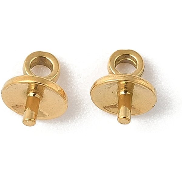 304 Stainless Steel Cup Pearl Peg Bails Pin Pendants, For Half Drilled Beads, Ion Plating(Ip), Real 18K Gold Plated, 6.5X5Mm, Hole: 1.6Mm, Pin: 1Mm-image