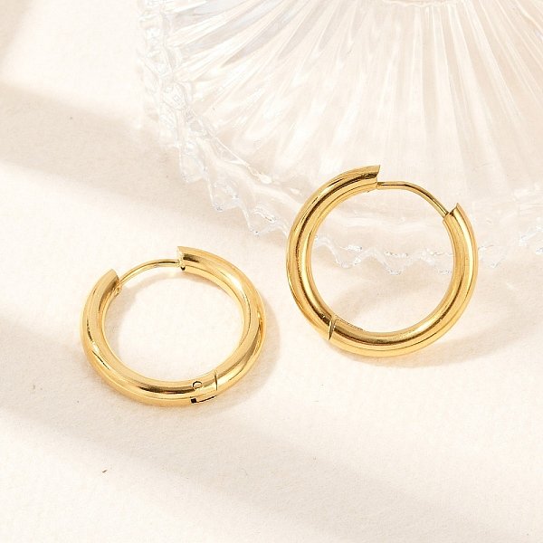 Pendientes De Aro De Acero Inoxidable 304 Con Revestimiento IóNico (Ip), Pulido Manual, Anillo, Real 18K Chapado En Oro, 9 DiáMetro, 21X21.5X3Mm, Pin: 1 Mm-image