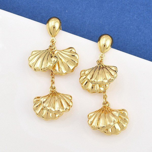 304 Stainless Steel Dangle Stud Earrings, Golden, Leaf, 48.5Mm-image