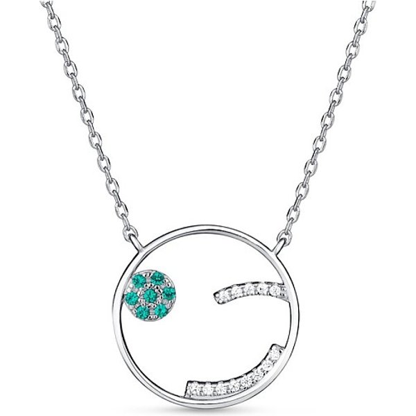 Trendige Halsketten Mit 925 Sterlingsilber-KreisanhäNger Und Zirkonia, Silber, 17.38 Zoll-image