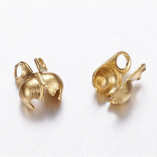 Ion Plating(Ip) 304 Stainless Steel Bead Tips, Calotte Ends, Clamshell Knot Cover, Golden, 6X4Mm, Hole: 1.5Mm-image