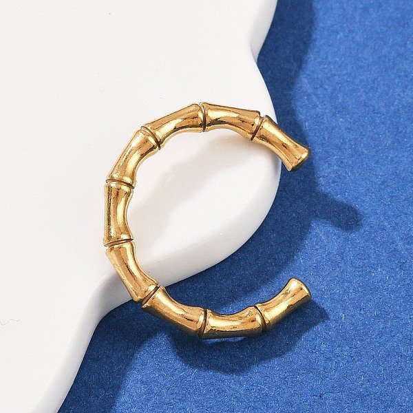 Bagues De Manchette En Acier Inoxydable 304 Pour Femmes, Placage Ionique (Ip), Bambou Commune, Or, 3Mm, DiamèTre IntéRieur : RéGlable-image