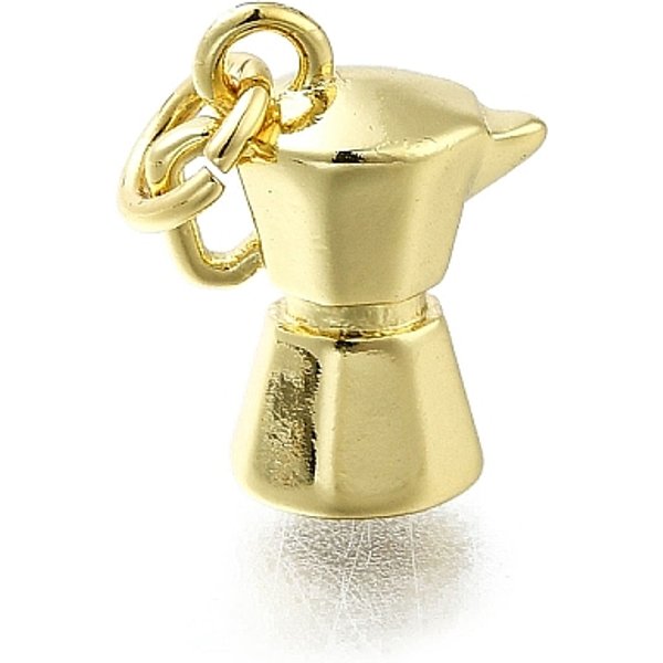 Brass Pendants, Coffee Maker Charms, Long-Lasting Plated, Lead Free & Cadmium Free, Rack Plating, With Jump Ring, Real 18K Gold Plated, 13.5X10X6Mm, Hole: 3Mm-image