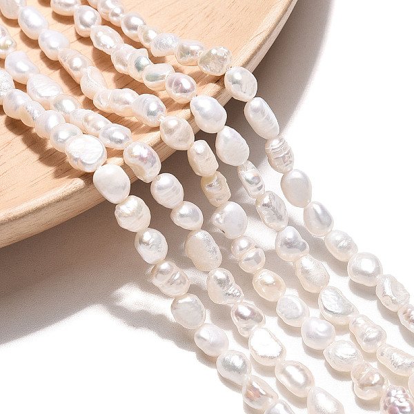 Natural Cultured Freshwater Pearl Beads Strands, Two Sides Polished, Creamy White, 4-7.5X3.5-6X2.5-4.5Mm, Hole: 0.6Mm, About 30-32Pcs/Strand, 6.89-7.28 Inch(17.5-18.5Cm)-image