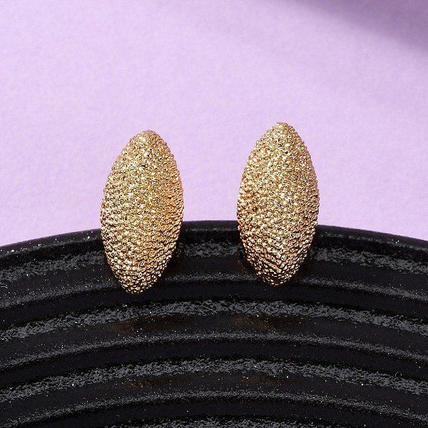 Brass Textured Stud Earrings, Nickel Free, Real 18K Gold Plated, Horse Eye, 14X7Mm-image