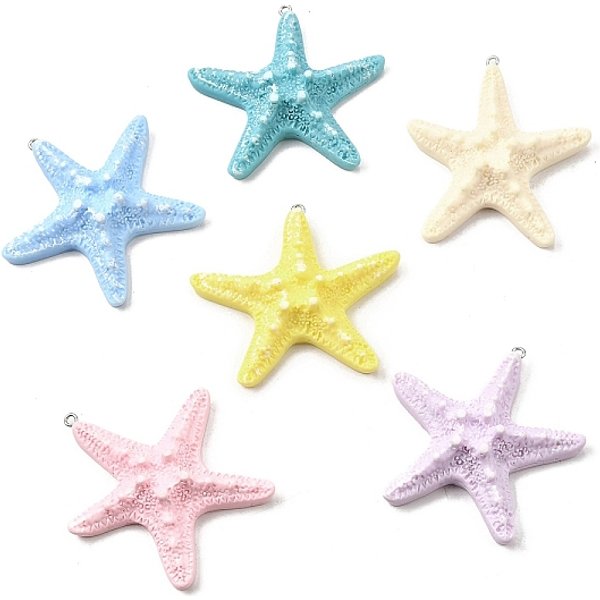 Grandes Colgantes De Resina Opaca, Estrella De Mar, Platino, 61X52.5X3Mm, Agujero: 2 Mm-image