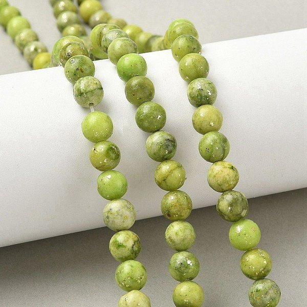 Dyed Natural Dolomite Beads Strands, Round, With Sequins, Yellow Green, 7-8Mm, Hole: 0.8-1Mm, About 50-51Pcs/Strand, 15.75''(40Cm)-image