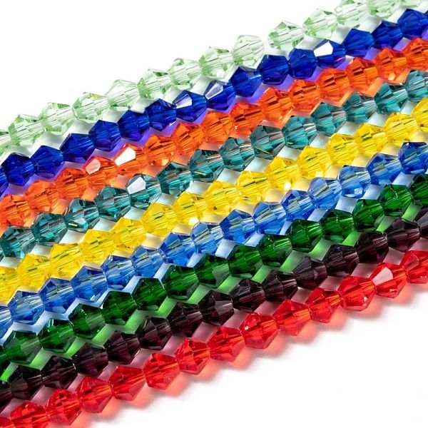 Faceted Bicone Glass Beads Strands, Mixed Color, 4X4Mm, Hole: 1Mm, About 92-96Pcs/Strand, 13.78-14.37 Inch-image
