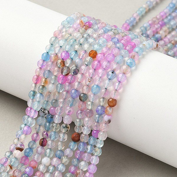 Natural Agate Beads Strands, Dyed & Heated, Round, Faceted, Plum, 4Mm, Hole: 0.5Mm, About 92Pcs/Strand, 14.57 Inch(37Cm)-image