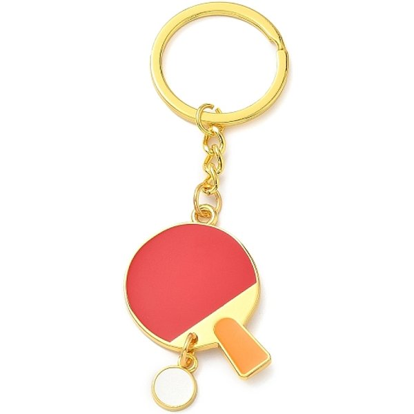 Porte-CléS De Tennis De Table En Alliage éMaillé, Or, Rouge, 105Mm-image