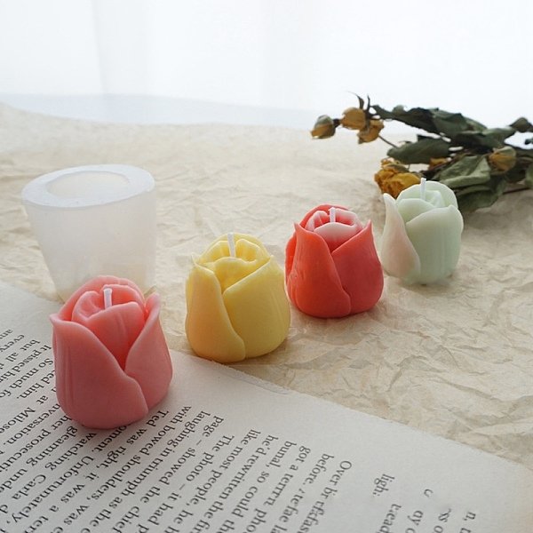 Moldes De Vela En Forma De Flor De TulipáN, Moldes De Silicona De Grado Alimenticio, Para La FabricacióN Casera De JabóN De Velas De Cera De Abejas, Claro, 49X43Mm-image