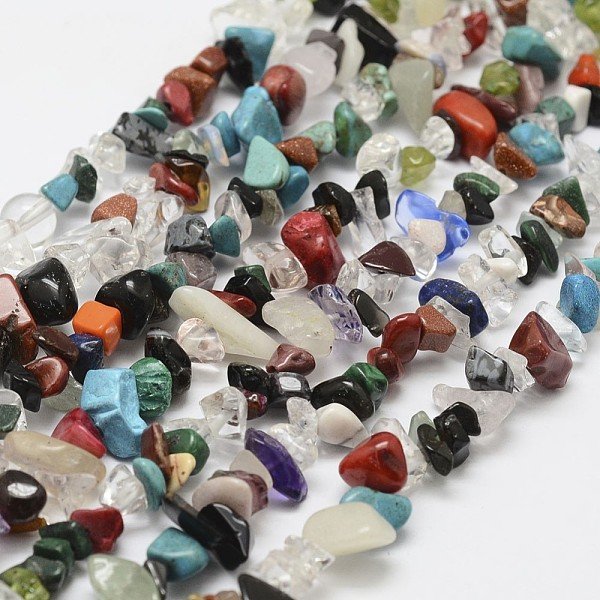 Natural Gemstone Beads Strands, chip, Mixed Color, 3-5x7-13x2-4mm, Hole: 0.4mm, 31 inch