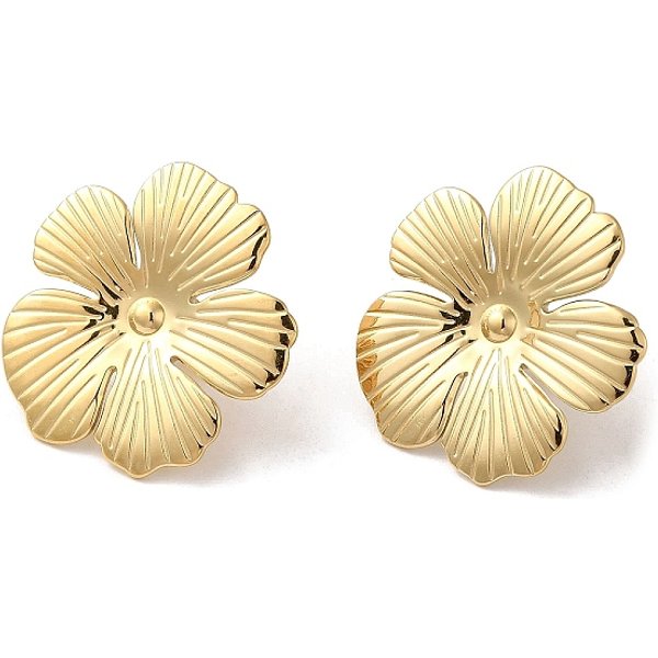 Pendientes De BotóN De Acero Inoxidable 304 Con Revestimiento IóNico (Ip), Flor, Real 14K Chapado En Oro, 28X29.5Mm-image