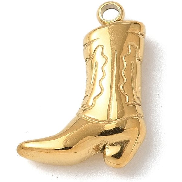 304 Stainless Steel Pendants, Ion Plating(Ip), Boot Charms, Real 14K Gold Plated, 15.5X11X3.5Mm, Hole: 1.4Mm-image