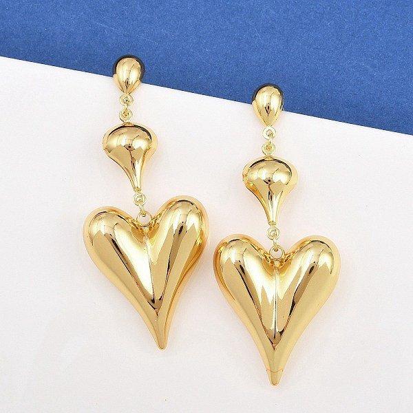 304 Stainless Steel Dangle Stud Earrings, Golden, Heart, 67X27.5Mm-image