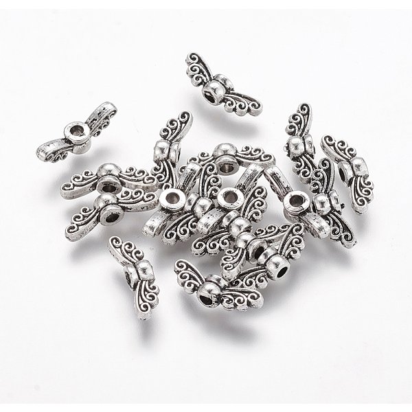 Tibetischen Stil Legierung Fee FlüGel Perlen, Cadmiumfrei Und Bleifrei, Antik Silber Farbe, 4X14X4 Mm, Bohrung: 1.5 Mm, Ca. 2380 Stk. / 1000 G-image