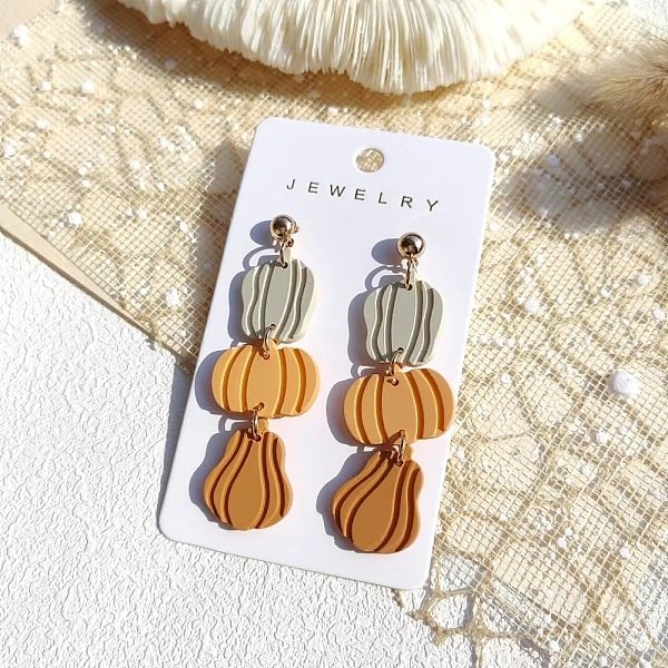 Boucles D'oreilles Pendantes En Acrylique Peintes à La Bombe Pour Halloween, Platine, Citrouille, 70Mm-image