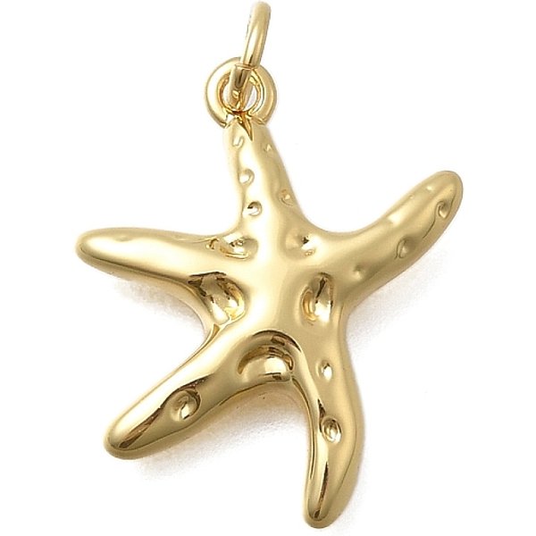 Pendentifs En Laiton, Breloques D'éToiles De Mer, Sans Cadmium Et Sans Plomb, CréMaillèRe Plaquage, Plaqué Longue DuréE, Avec Anneau De Jonction, VéRitable 18K Plaqué Or, 21X18X3Mm, Trou: 3Mm-image