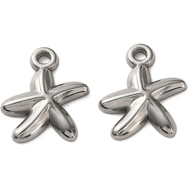 304 Stainless Steel Pendants, Starfish Charm, Stainless Steel Color, 16X14X2.5Mm, Hole: 1.5Mm-image