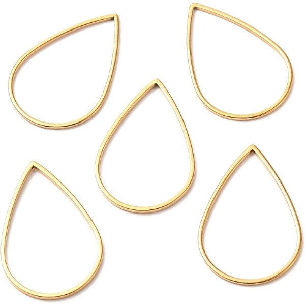201 Stainless Steel Linking Rings, Teardrop, Golden, 25X17X1Mm-image