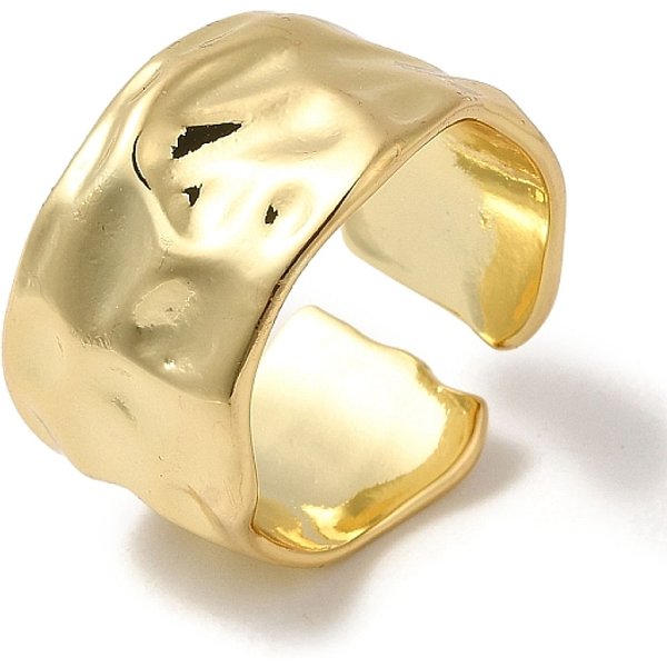 Brass Open Cuff Rings, Cadmium Free & Lead Free, Hammered Wide Band Ring For Men Women, Real 18K Gold Plated, 11-13Mm, Inner Diameter: 19Mm-image