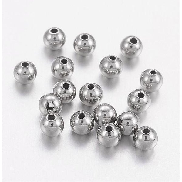 Tarnish Resistant 201 Stainless Steel Beads, Solid Round, Stainless Steel Color, 4Mm, Hole: 1.2Mm-image