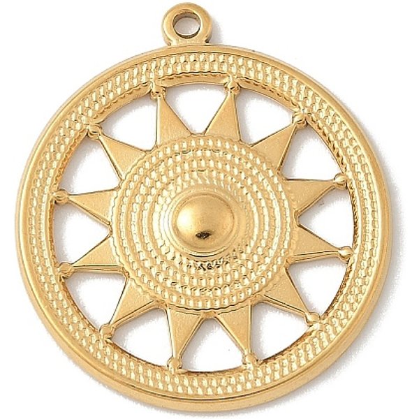 304 Stainless Steel Pendants, Sun Wheel Charm, Golden, 25X22X2.5Mm, Hole: 1.2Mm-image