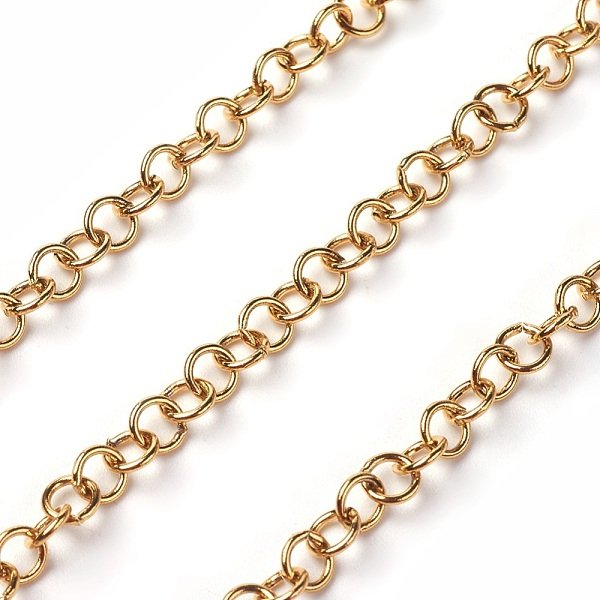 Cadenas Rolo De Acero Inoxidable 304 Con Recubrimiento Al VacíO De Pvd, Cadena Belcher, Con Carrete, Sin Soldar, Dorado, 4X4X0.8Mm, Aproximadamente 32.8 Pie (10 M) / Rollo-image