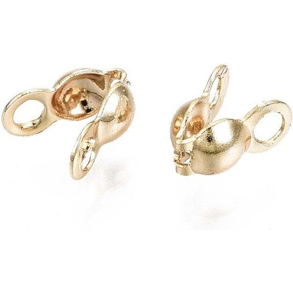 Brass Bead Tips, Nickel Free, Calotte Ends, Clamshell Knot Cover, Real 18K Gold Plated, 6.5X3.5X3Mm, Hole: 1.6Mm-image