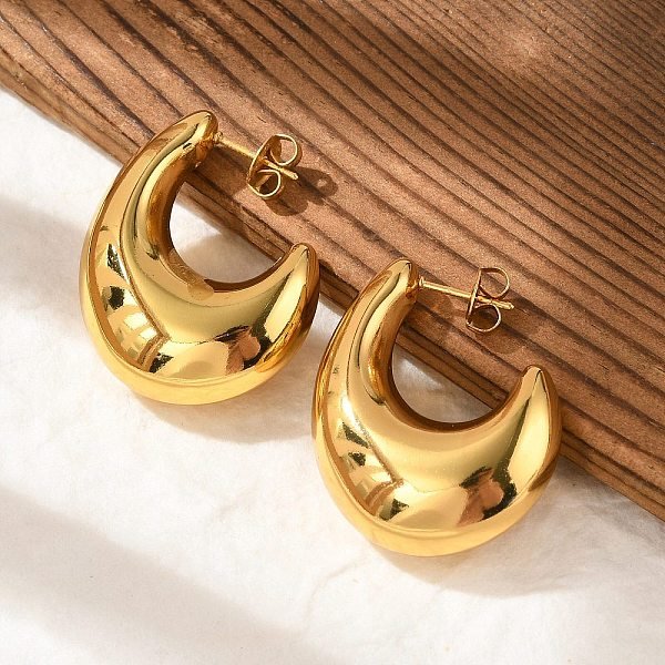 Pendientes de botón de acero inoxidable 304, luna, dorado, 32.5x11.5mm