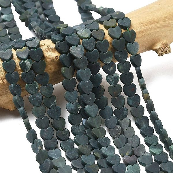 Musgo Natural Cuentas De áGata Hebras, Esmerilado, CorazóN, 6X6.5X2.5Mm, Agujero: 0.8 Mm, Aproximamente 75-76 Pcs / Cadena, 15.12''-15.16'' (38.4-38.5 Cm)-image