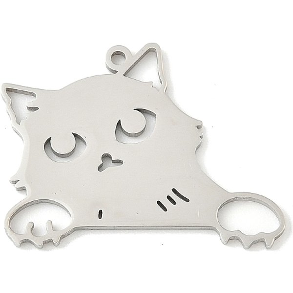 Pendentifs En Acier Inoxydable 304, Breloque En Forme De Chat Creux, Couleur Inoxydable, 22.5X29X1.5Mm, Trou: 1.5Mm-image