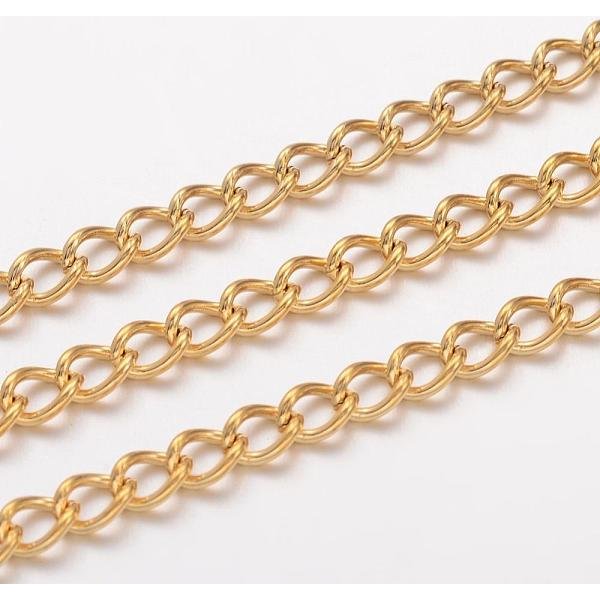 ChaîNes TorsadéEs En Acier Inoxydable 304 Avec Placage Ionique (Ip), Gourmettes, Non SoudéE, Avec Bobine, VéRitable 18K Plaqué Or, 5X3.5X0.8Mm, Environ 32.8 Pied (10 M)/Rouleau-image