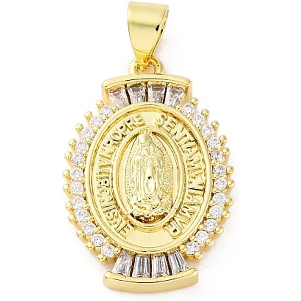 Colgante Micropavé Cubic Zirconia De LatóN, Sin Plomo Y Cadmio, Real 16K Chapado En Oro, ReligióN, Virgen MaríA, 22.5X15X3.5Mm, Agujero: 3.5X5 Mm-image