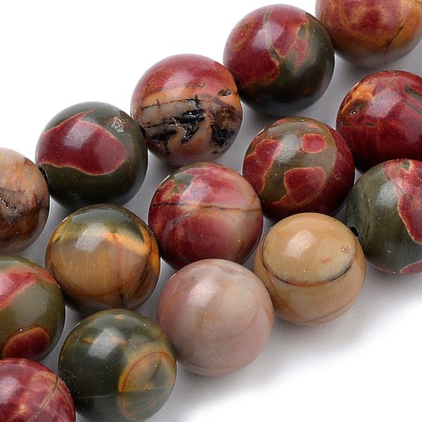 Jaspe Polychrome Naturel/Pierre De Picasso/Brins De Perles De Jaspe De Picasso, Ronde, 6-6.5Mm, Trou: 1Mm, Environ 60 Pcs/Chapelet, 14.96 Pouce (38 Cm)-image