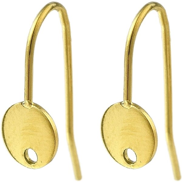 Ohrringhaken Aus Edelstahl 304, Flachrund, Echtes 18K Vergoldet, 20.5X6X13.5 Mm, Bohrung: 1.2 Mm, Stift: 0.8 Mm-image