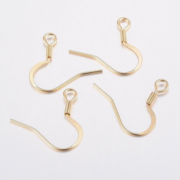 Crochets De Boucles D'oreilles FrançAis En Acier Inoxydable 304, Crochets De Boucle D'oreille Plats, Fil D'oreille, Avec Boucle Horizontale, VéRitable 18K Plaqué Or, 17-18X16X1.5Mm, Trou: 2Mm, 20 Jauge, Pin: 0.8 Mm-image