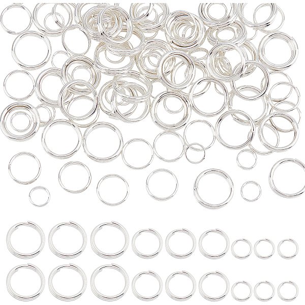 120 Stück 3 Stile Spaltringe aus 304 Edelstahl, Doppelschleifen-Biegeringe, Silber, 5-10x1-2 mm, Innendurchmesser: 3.8-8 mm, Einzeldraht: 0.5-1mm, 40pcs / style