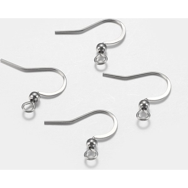Tarnish Resistant 316 Surgical Stainless Steel French Earring Hooks, Flat Earring Hooks, Ear Wire, With Horizontal Loop, Stainless Steel Color, 16X17-19X3Mm, Hole: 2Mm, 22 Gauge, Pin: 0.6Mm-image