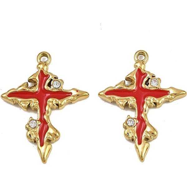 304 Edelstahl-Emaille-AnhäNger, Quer Charme, Mit Strass, Ionenbeschichtung (Ip), Echtes 18K Vergoldet, 30X22.5X3.5 Mm, Bohrung: 1.5 Mm-image