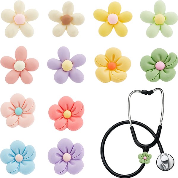 12 Pz Decorazioni Pendenti Stetoscopio In Resina, Con Accessori In Acciaio Inox 304, Colore Misto, 15Mm, 12 Pc / Set-image